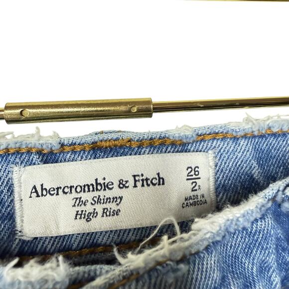 Abercrombie & Fitch The Skinny High Rise Jean Raw Hem Stretch Blue Women 2/26 - Picture 3 of 5